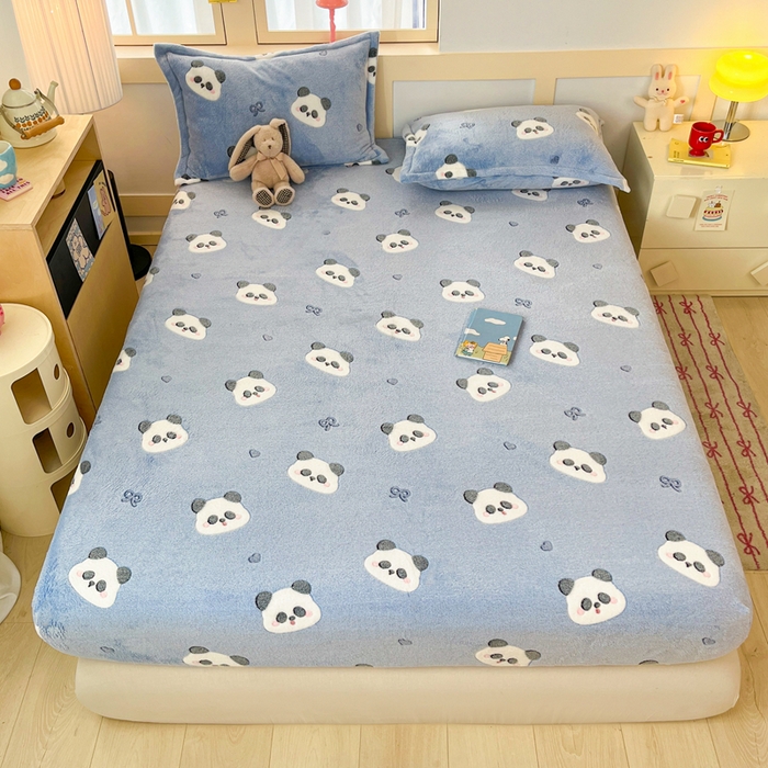 川悦生活 2025新款高克重雪花绒卡通印花加厚保暖大床单床笠 床笠塔丽小熊猫