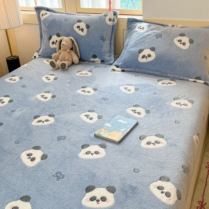 91家纺网 家纺一手货源 找家纺 川悦生活 2025新款高克重雪花绒卡通印花加厚保暖大床单床笠 床笠塔丽小熊猫