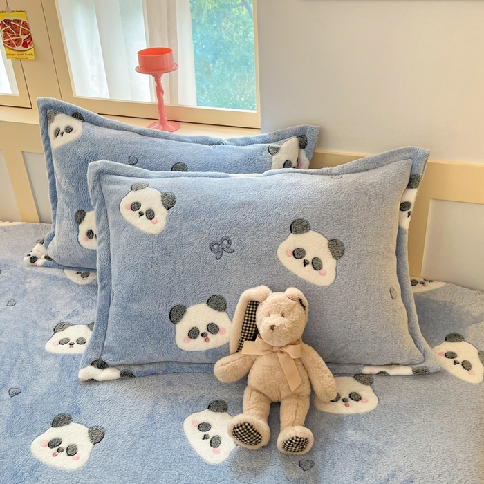 91家纺网 家纺一手货源 找家纺 川悦生活 2025新款高克重雪花绒卡通印花加厚保暖大床单床笠 床笠塔丽小熊猫