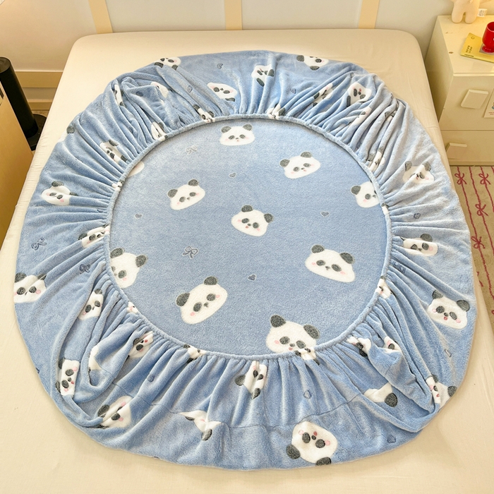 91家纺网 家纺一手货源 找家纺 川悦生活 2025新款高克重雪花绒卡通印花加厚保暖大床单床笠 床笠塔丽小熊猫