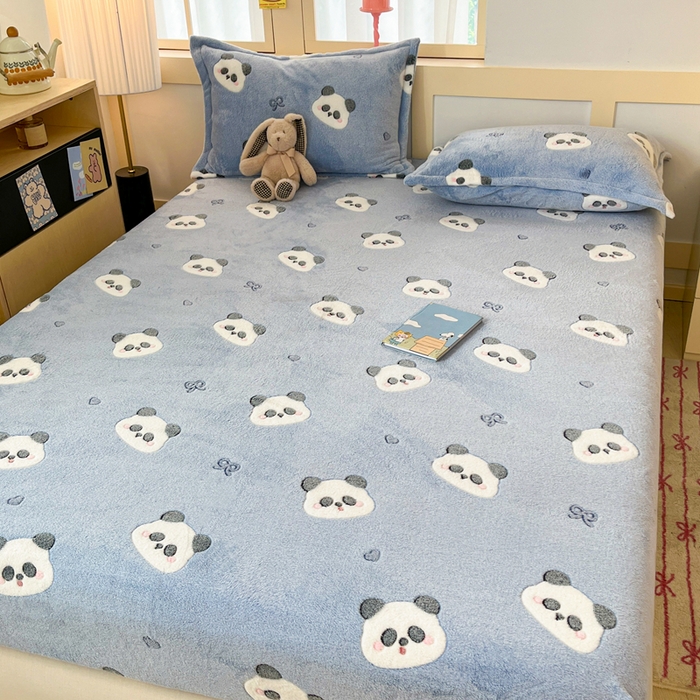 91家纺网 家纺一手货源 找家纺 川悦生活 2025新款高克重雪花绒卡通印花加厚保暖大床单床笠 床笠塔丽小熊猫
