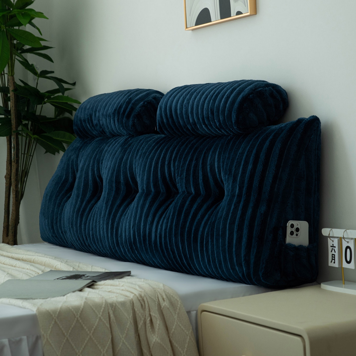 美达人 2025新款兔绒抽条三角靠垫加枕头 Ziyu-兔绒-蓝色