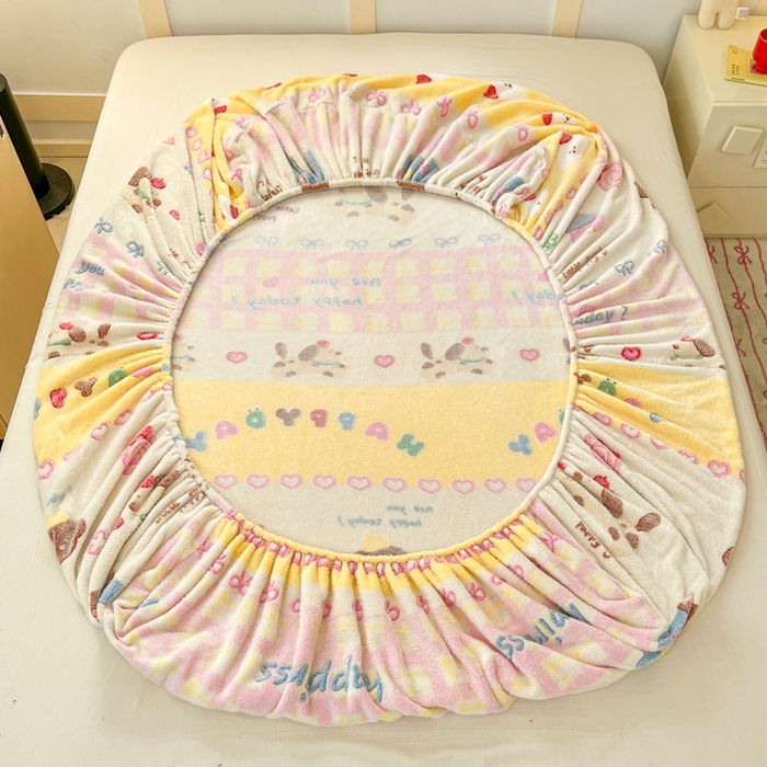 91家纺网 家纺一手货源 找家纺 川悦生活 2025新款高克重雪花绒卡通印花加厚保暖大床单床笠 床笠小狗物语