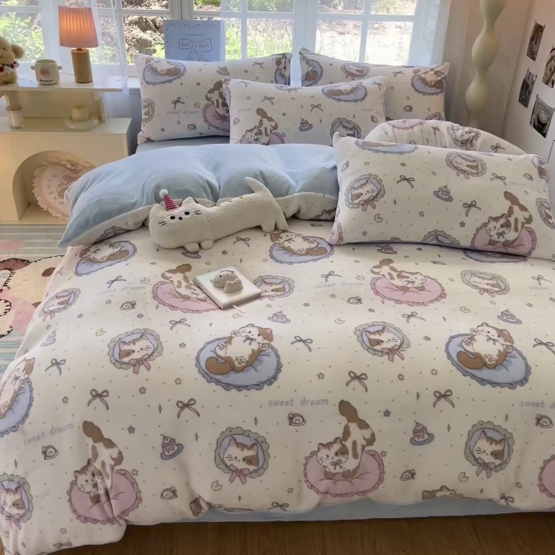 91家纺网 家纺一手货源 找家纺 （总）如一 2025新款高克重卡通印花牛奶绒四件套第二批