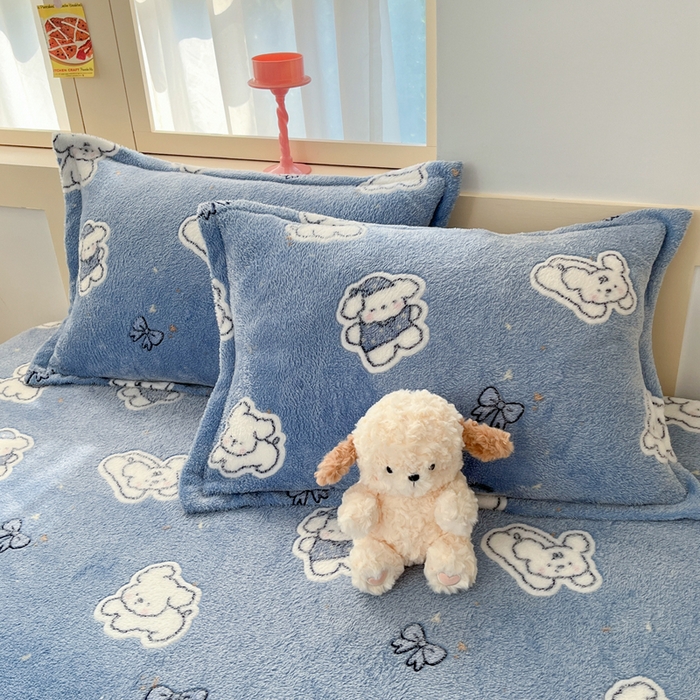 91家纺网 家纺一手货源 找家纺 川悦生活 2025新款高克重雪花绒卡通印花加厚保暖大床单床笠 床笠小雪狗