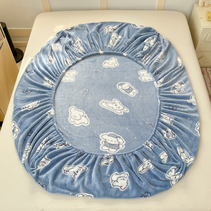 91家纺网 家纺一手货源 找家纺 川悦生活 2025新款高克重雪花绒卡通印花加厚保暖大床单床笠 床笠小雪狗