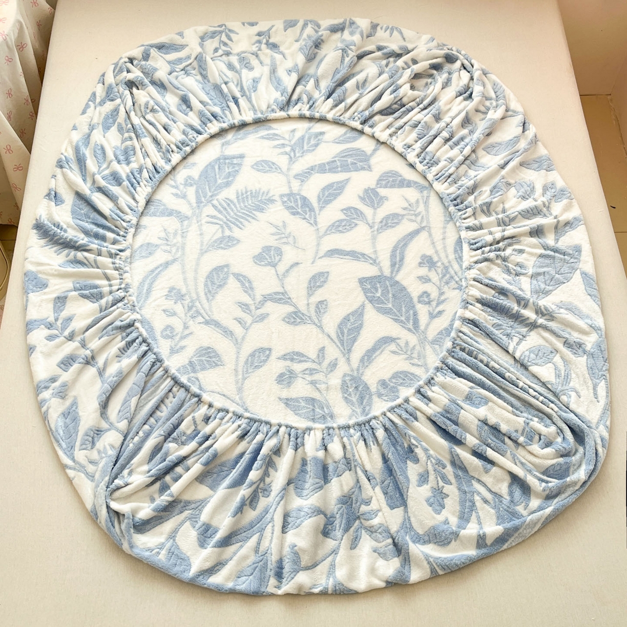 91家纺网 家纺一手货源 找家纺 川悦生活 2025新款高克重雪花绒卡通印花加厚保暖大床单床笠 床笠月桂-蓝