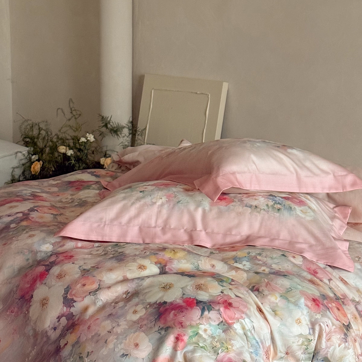 91家纺网 家纺一手货源 找家纺 禾时 2025新款天丝棉磨毛数码印花四件套 花海拾梦-粉