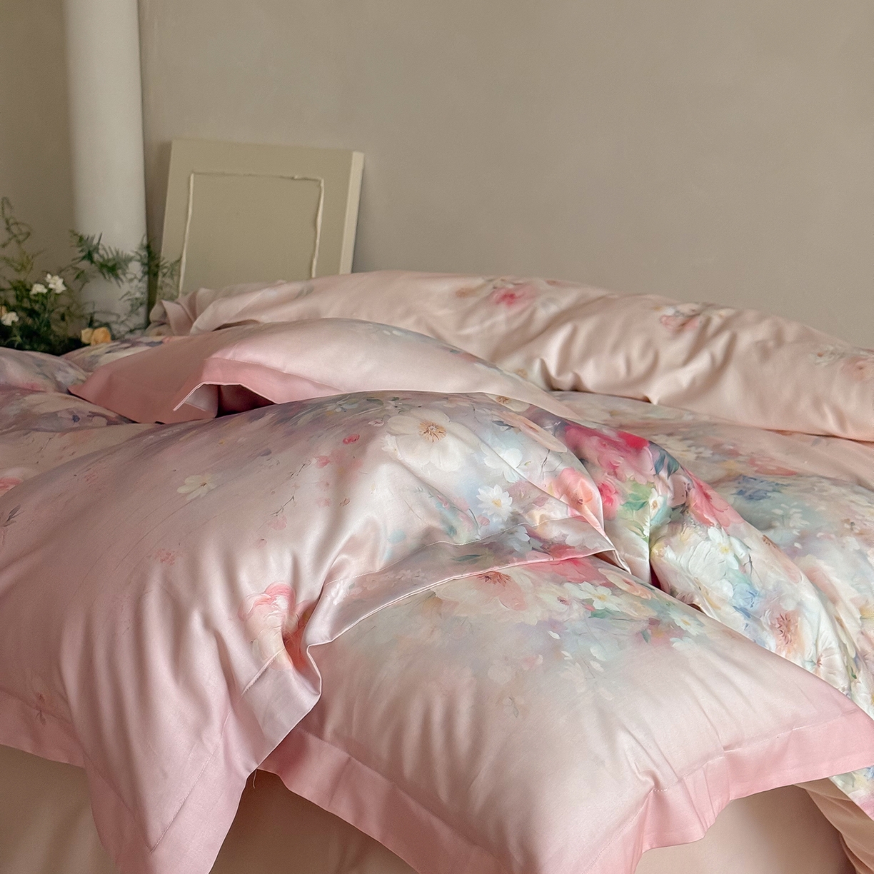 91家纺网 家纺一手货源 找家纺 禾时 2025新款天丝棉磨毛数码印花四件套 花海拾梦-粉