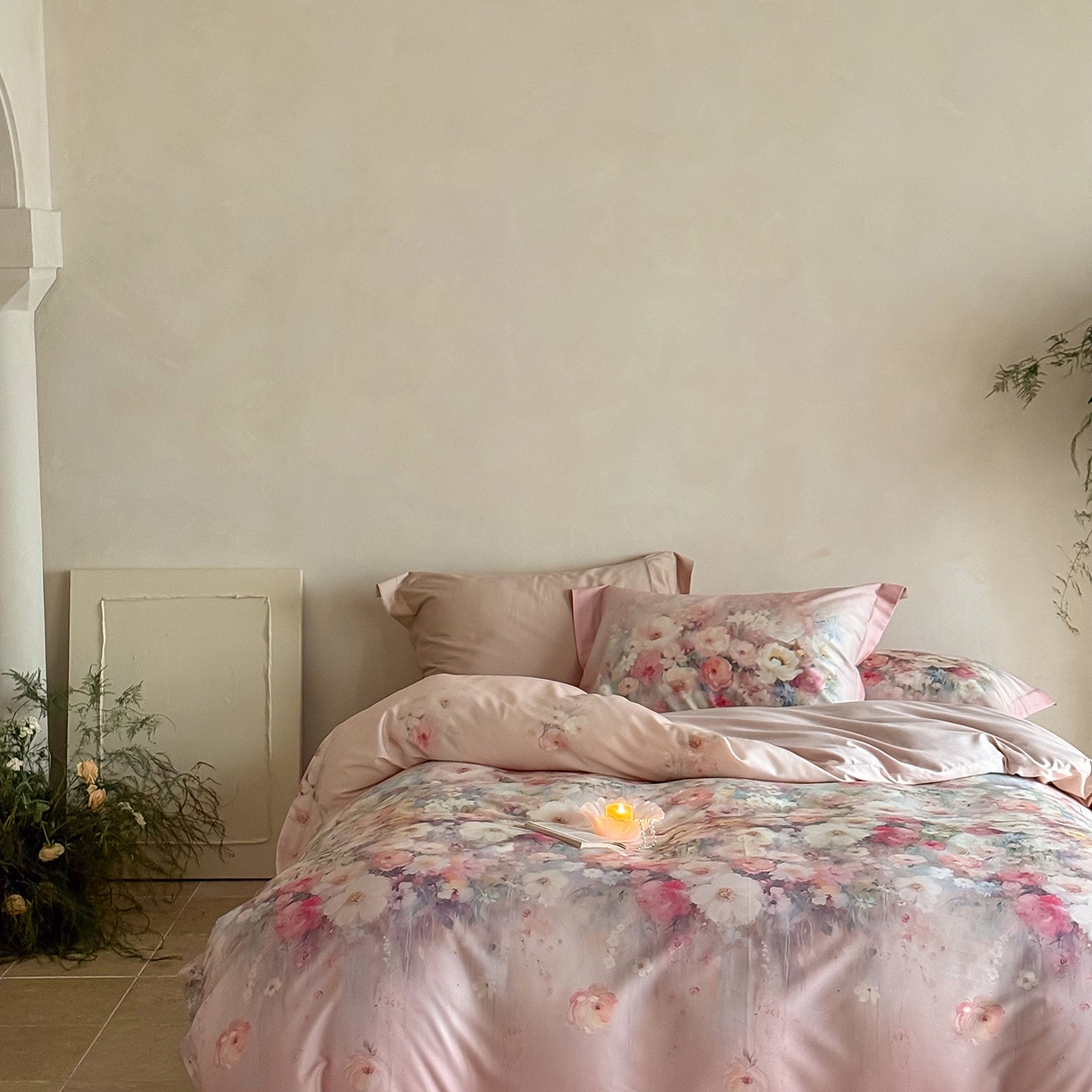 91家纺网 家纺一手货源 找家纺 禾时 2025新款天丝棉磨毛数码印花四件套 花海拾梦-粉