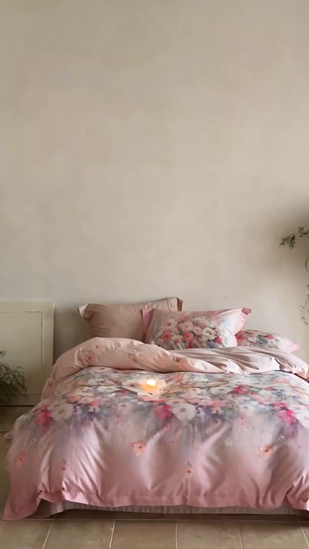 91家纺网 家纺一手货源 找家纺 禾时 2025新款天丝棉磨毛数码印花四件套 花海拾梦-粉