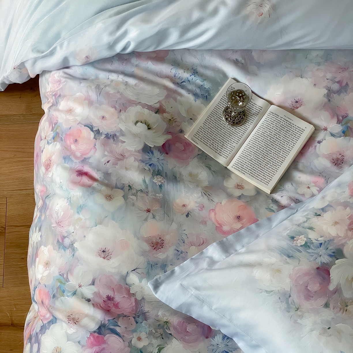 91家纺网 家纺一手货源 找家纺 禾时 2025新款天丝棉磨毛数码印花四件套 花海拾梦-蓝