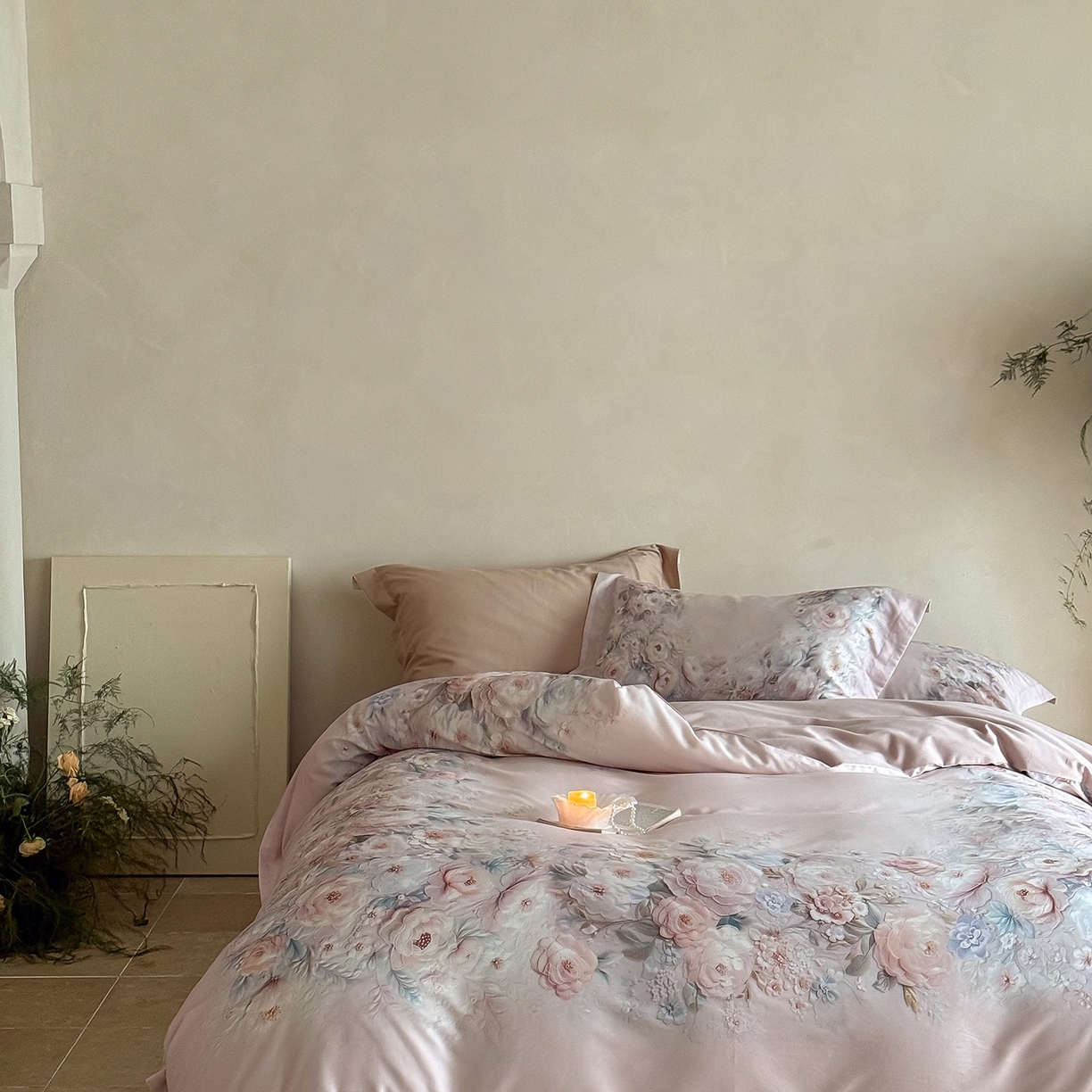 91家纺网 家纺一手货源 找家纺 禾时 2025新款天丝棉磨毛数码印花四件套 春不晚-粉