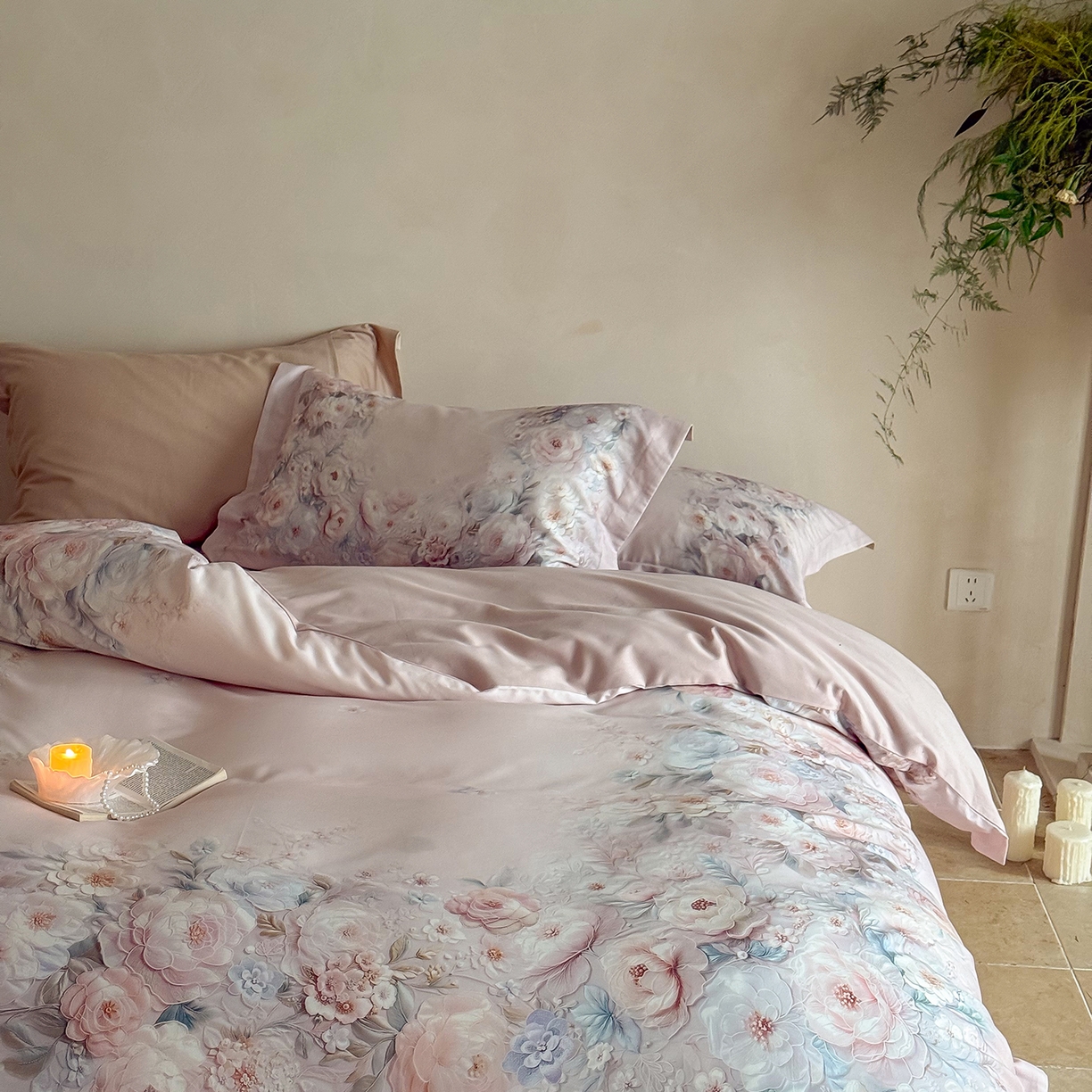 91家纺网 家纺一手货源 找家纺 禾时 2025新款天丝棉磨毛数码印花四件套 春不晚-粉