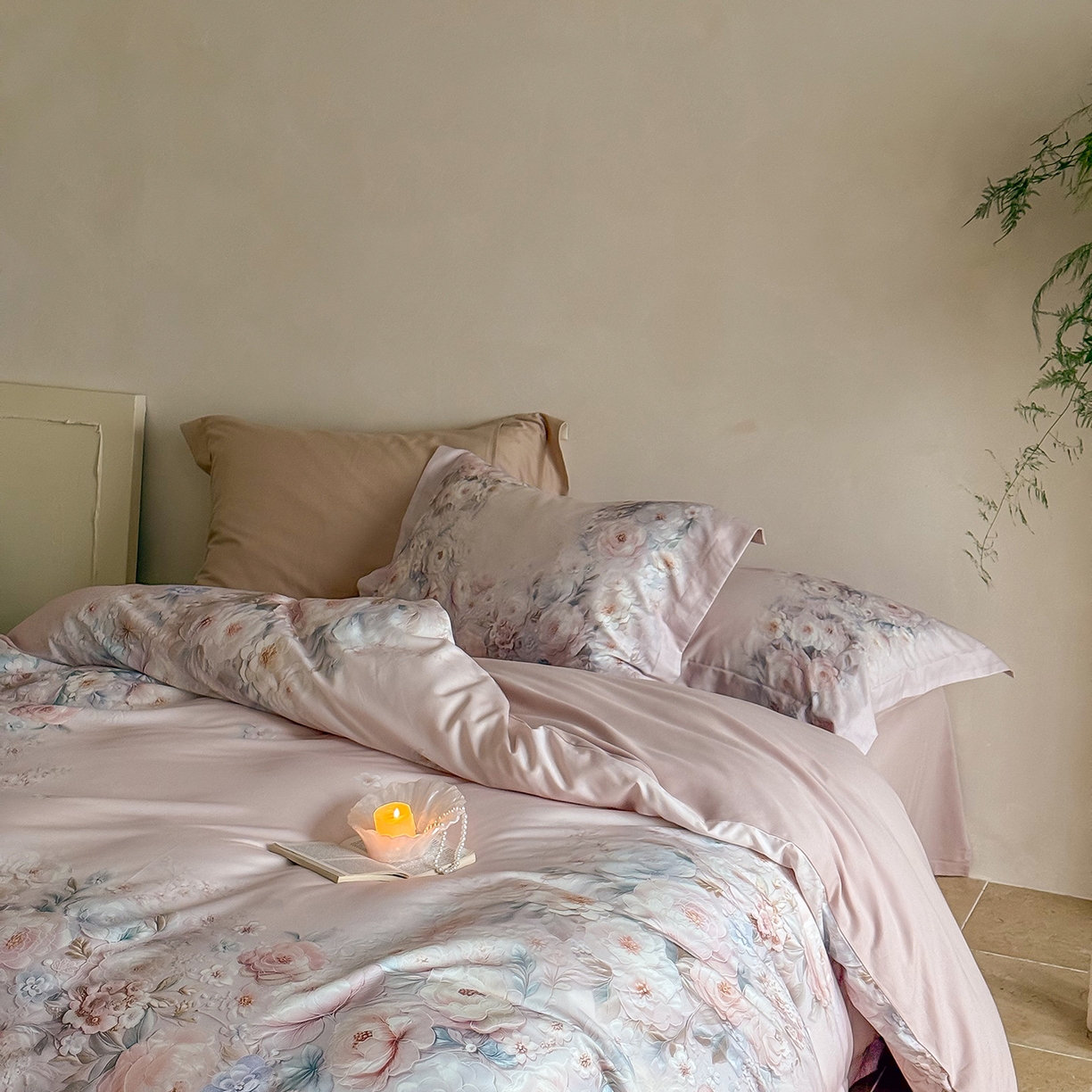 91家纺网 家纺一手货源 找家纺 禾时 2025新款天丝棉磨毛数码印花四件套 春不晚-粉