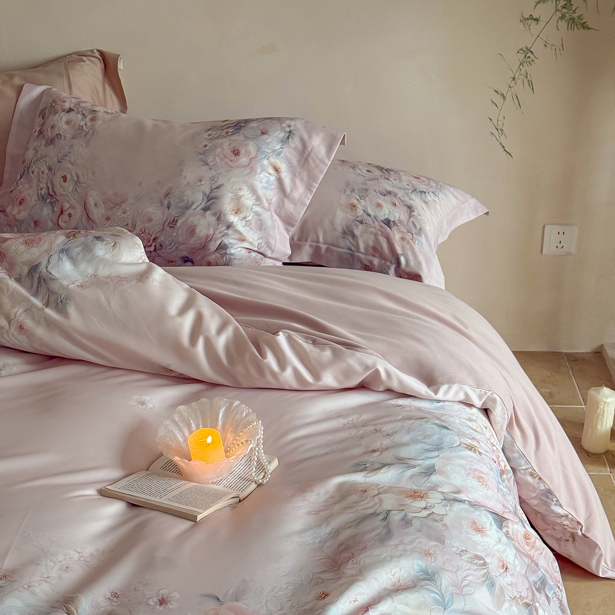 91家纺网 家纺一手货源 找家纺 禾时 2025新款天丝棉磨毛数码印花四件套 春不晚-粉