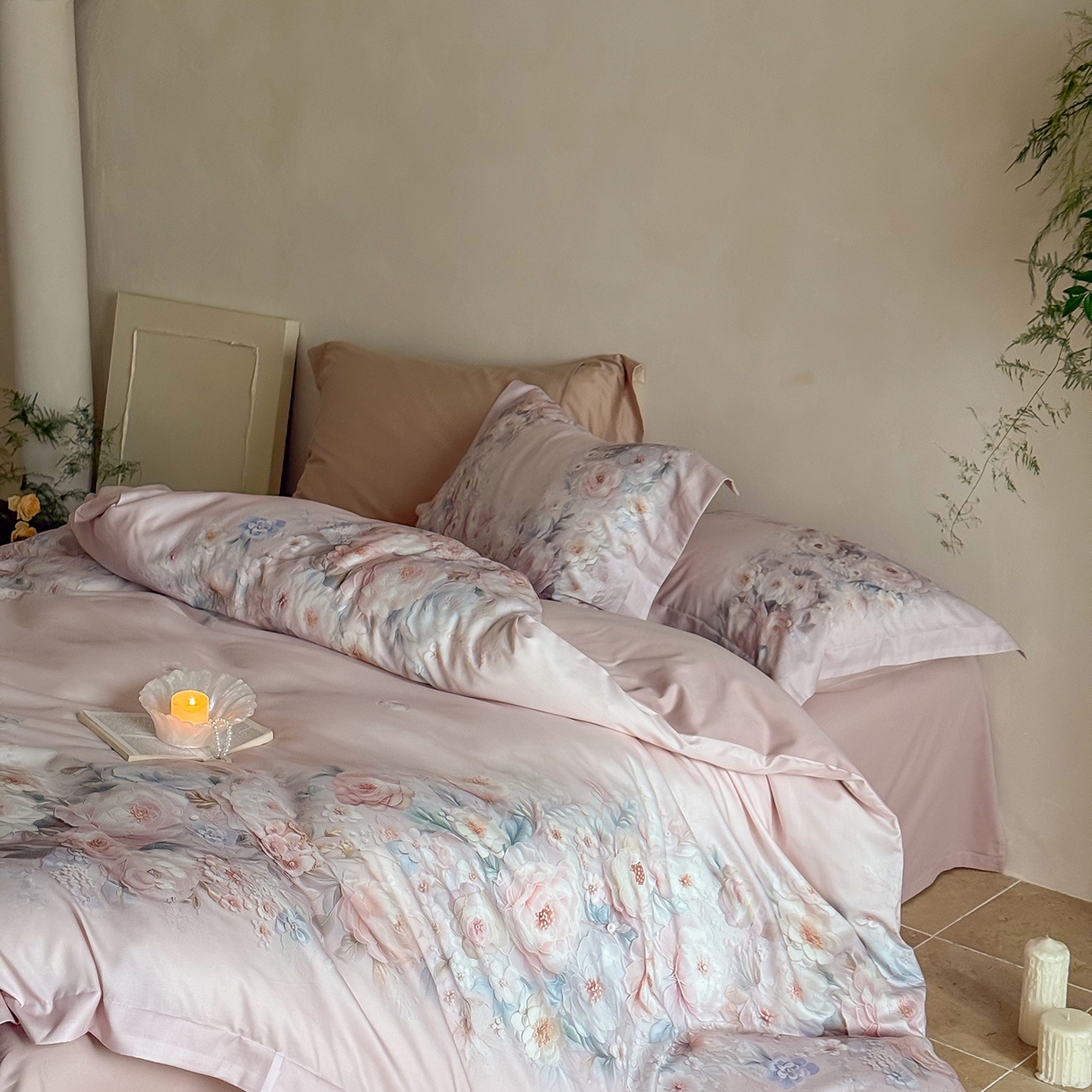 91家纺网 家纺一手货源 找家纺 禾时 2025新款天丝棉磨毛数码印花四件套 春不晚-粉