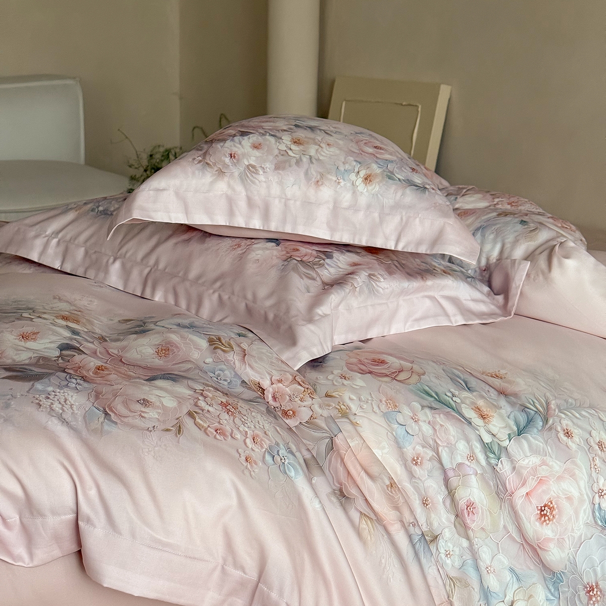 91家纺网 家纺一手货源 找家纺 禾时 2025新款天丝棉磨毛数码印花四件套 春不晚-粉