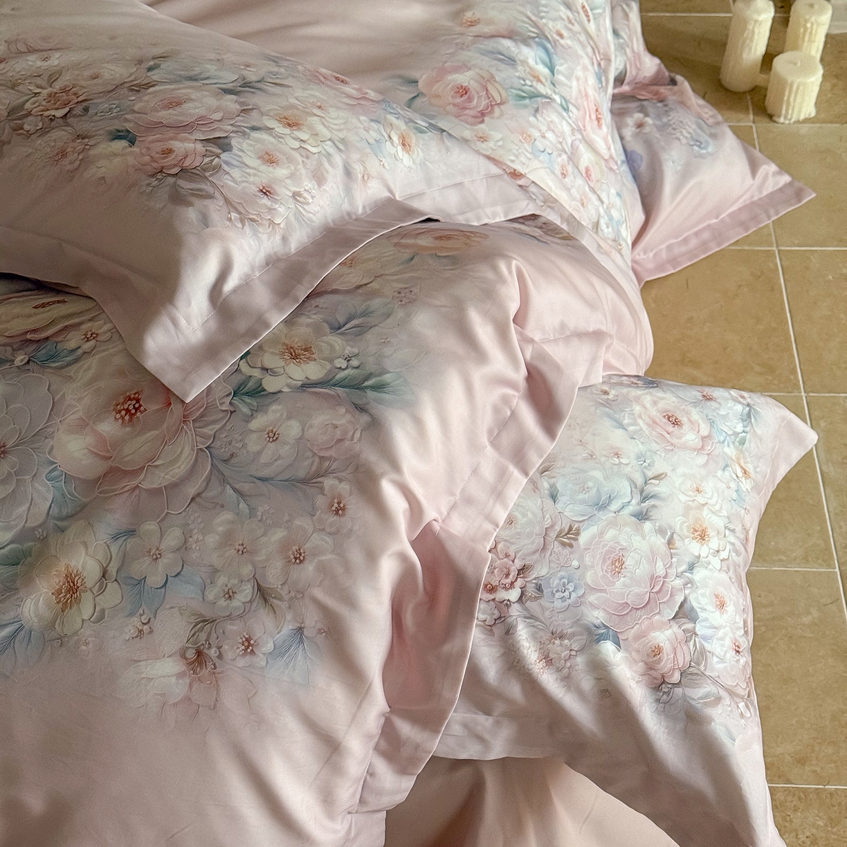 91家纺网 家纺一手货源 找家纺 禾时 2025新款天丝棉磨毛数码印花四件套 春不晚-粉