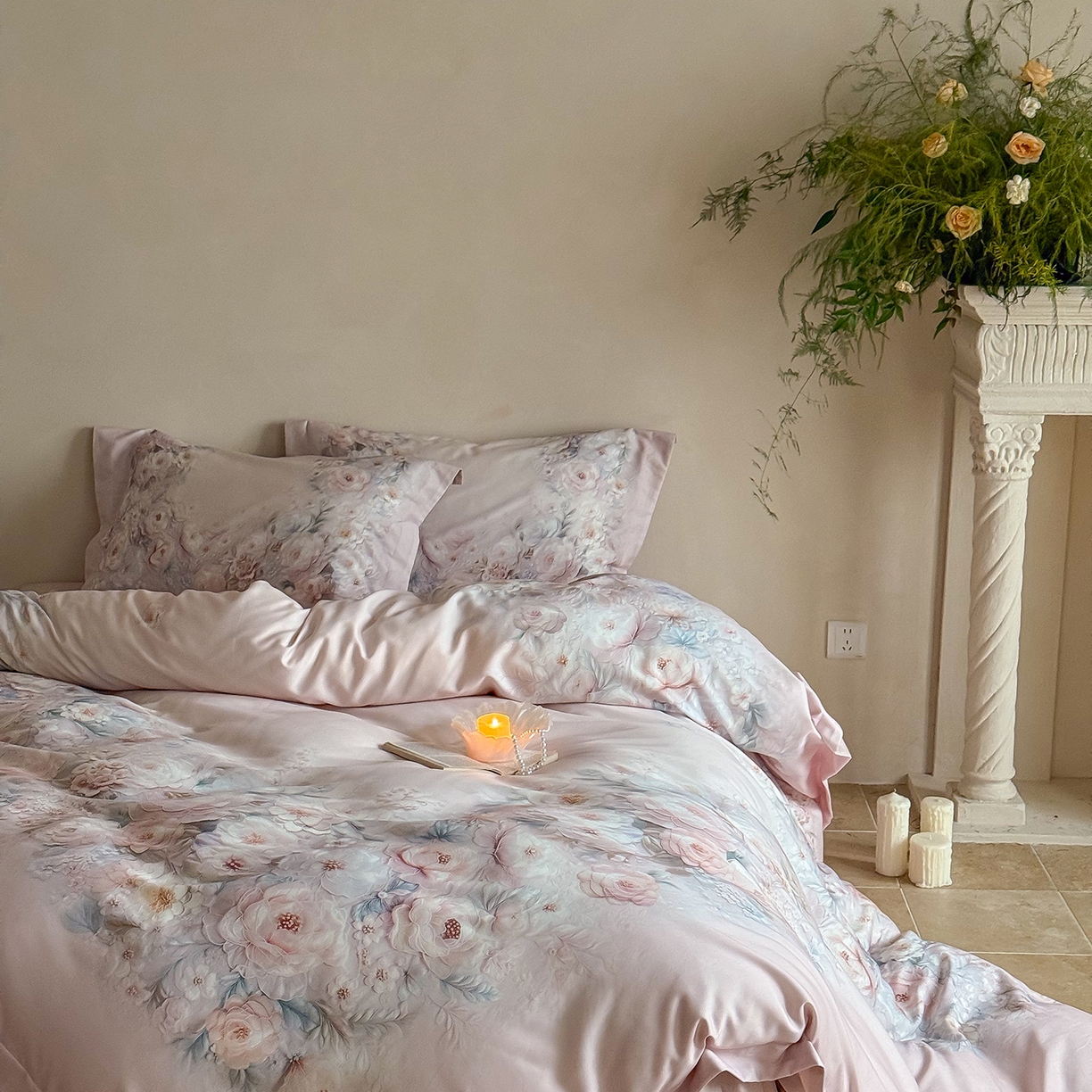 91家纺网 家纺一手货源 找家纺 禾时 2025新款天丝棉磨毛数码印花四件套 春不晚-粉