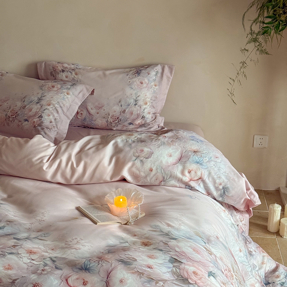 91家纺网 家纺一手货源 找家纺 禾时 2025新款天丝棉磨毛数码印花四件套 春不晚-粉