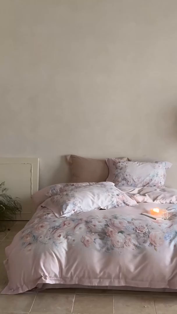 91家纺网 家纺一手货源 找家纺 禾时 2025新款天丝棉磨毛数码印花四件套 春不晚-粉