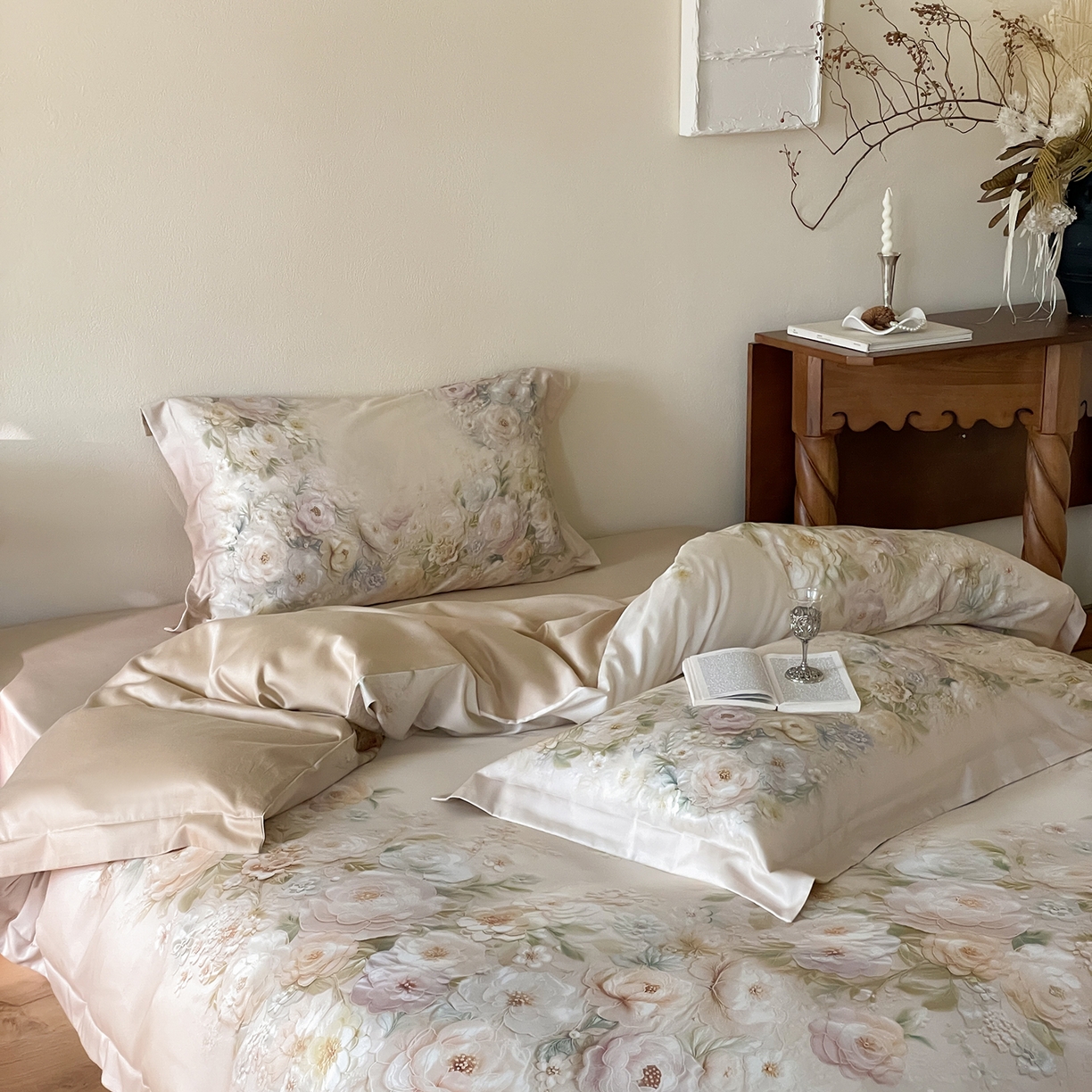 91家纺网 家纺一手货源 找家纺 禾时 2025新款天丝棉磨毛数码印花四件套 春不晚-绿