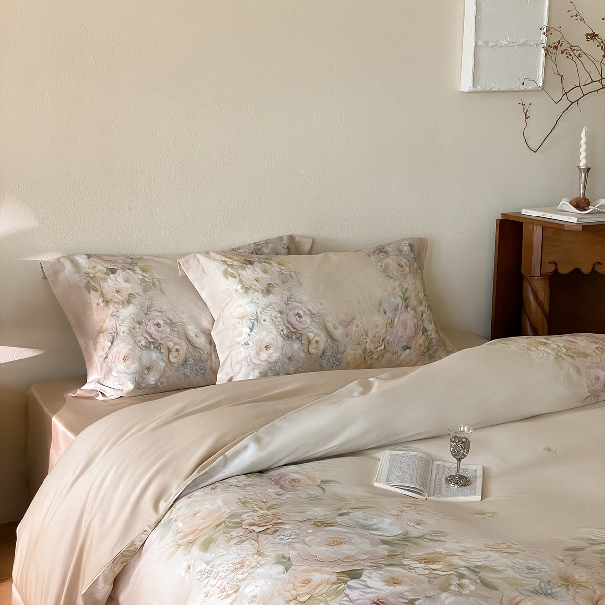 91家纺网 家纺一手货源 找家纺 禾时 2025新款天丝棉磨毛数码印花四件套 春不晚-绿