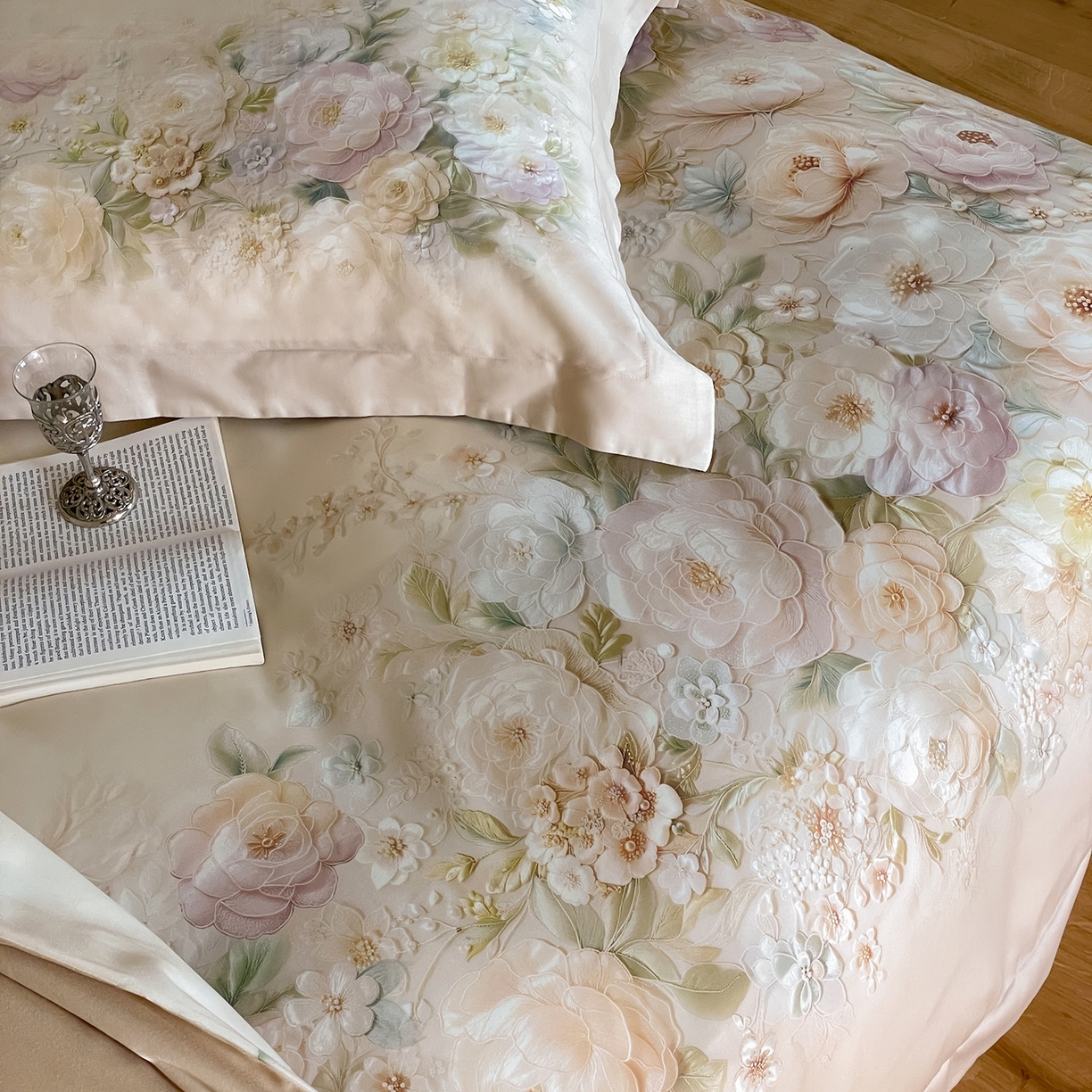 91家纺网 家纺一手货源 找家纺 禾时 2025新款天丝棉磨毛数码印花四件套 春不晚-绿