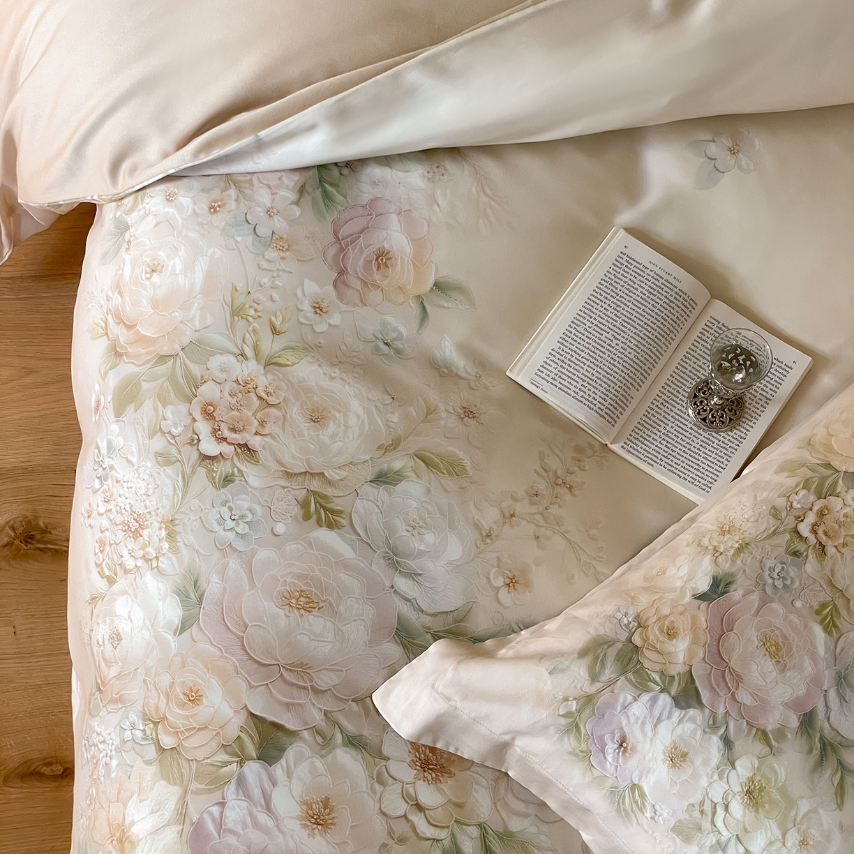 91家纺网 家纺一手货源 找家纺 禾时 2025新款天丝棉磨毛数码印花四件套 春不晚-绿