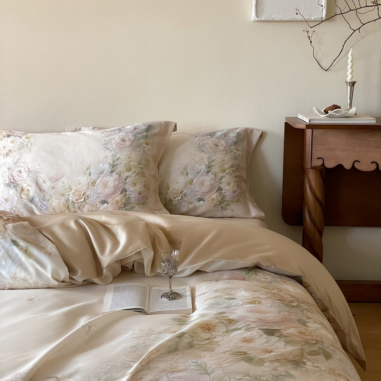 91家纺网 家纺一手货源 找家纺 禾时 2025新款天丝棉磨毛数码印花四件套 春不晚-绿