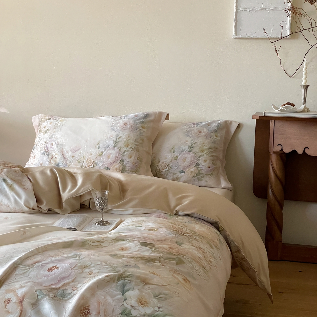 91家纺网 家纺一手货源 找家纺 禾时 2025新款天丝棉磨毛数码印花四件套 春不晚-绿