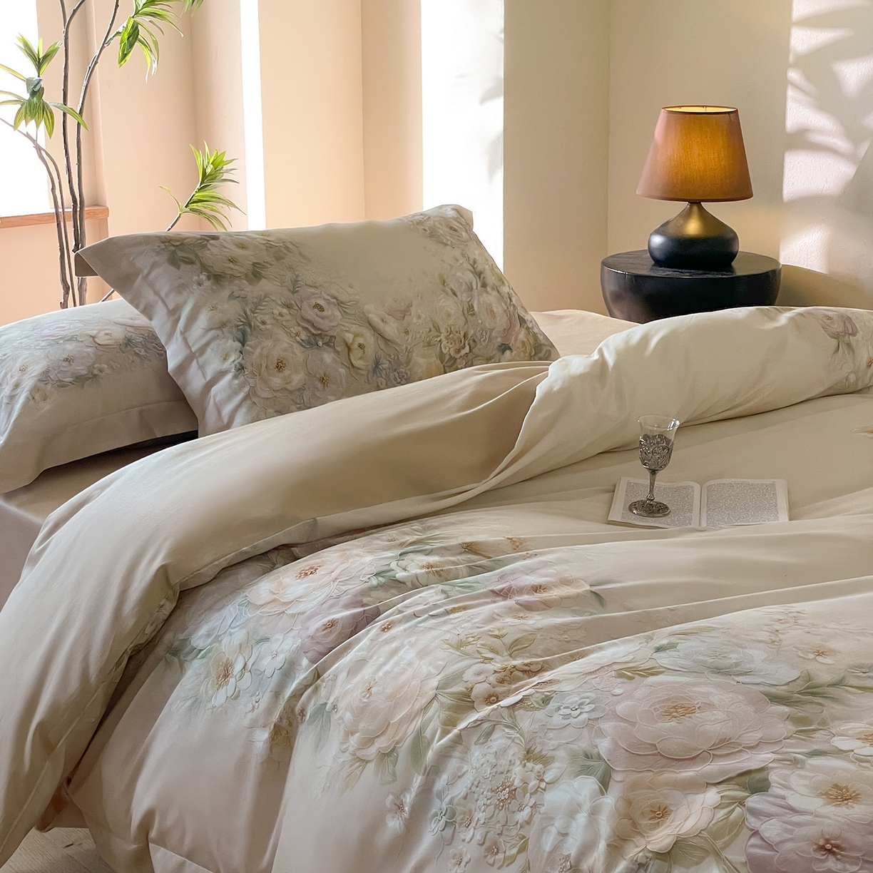 91家纺网 家纺一手货源 找家纺 禾时 2025新款天丝棉磨毛数码印花四件套 春不晚-绿