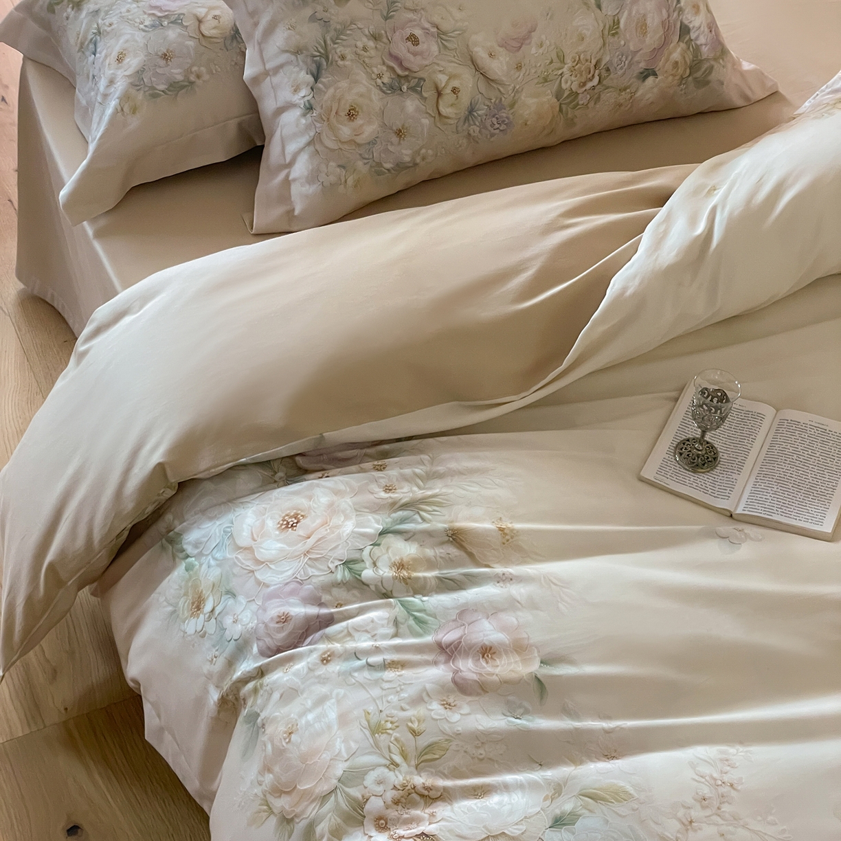 91家纺网 家纺一手货源 找家纺 禾时 2025新款天丝棉磨毛数码印花四件套 春不晚-绿