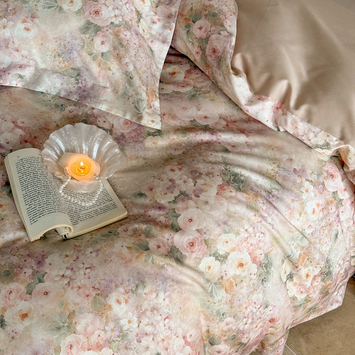 91家纺网 家纺一手货源 找家纺 禾时 2025新款天丝棉磨毛数码印花四件套 卡米莉亚-粉