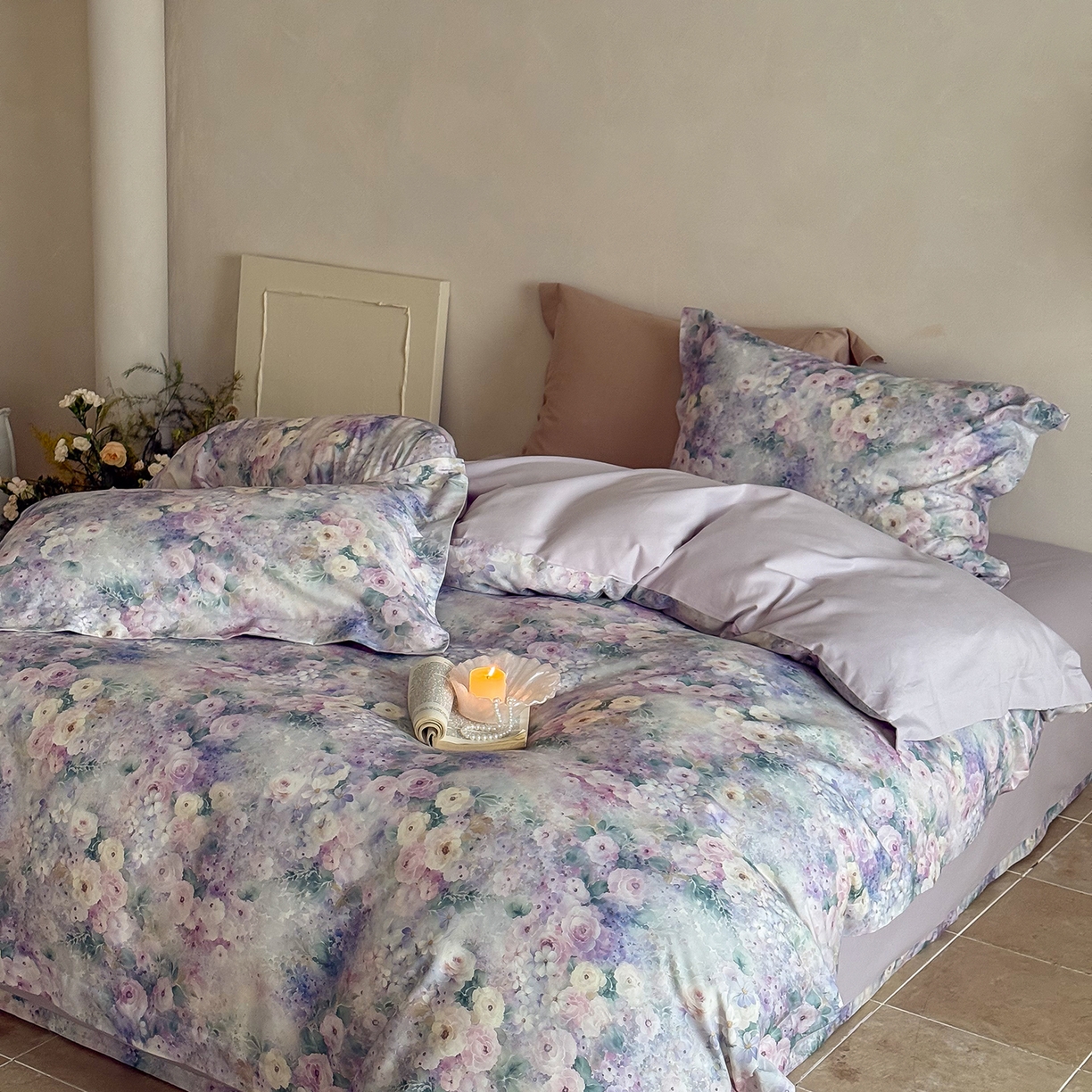 91家纺网 家纺一手货源 找家纺 禾时 2025新款天丝棉磨毛数码印花四件套 卡米莉亚-紫