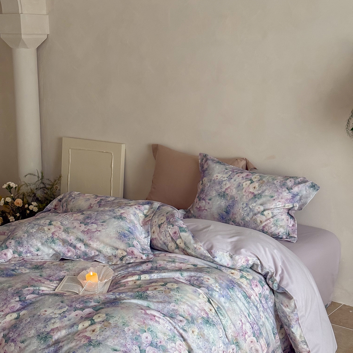 91家纺网 家纺一手货源 找家纺 禾时 2025新款天丝棉磨毛数码印花四件套 卡米莉亚-紫