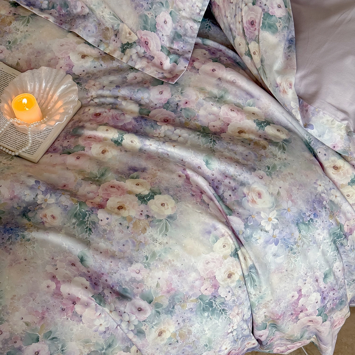 91家纺网 家纺一手货源 找家纺 禾时 2025新款天丝棉磨毛数码印花四件套 卡米莉亚-紫