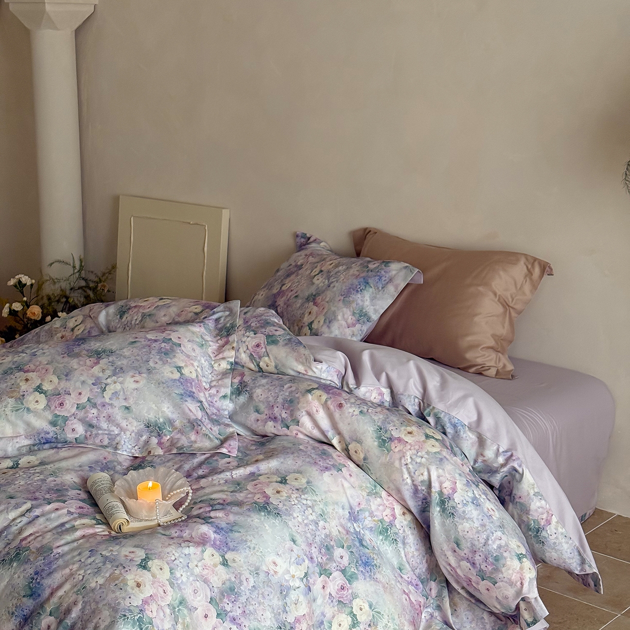 91家纺网 家纺一手货源 找家纺 禾时 2025新款天丝棉磨毛数码印花四件套 卡米莉亚-紫