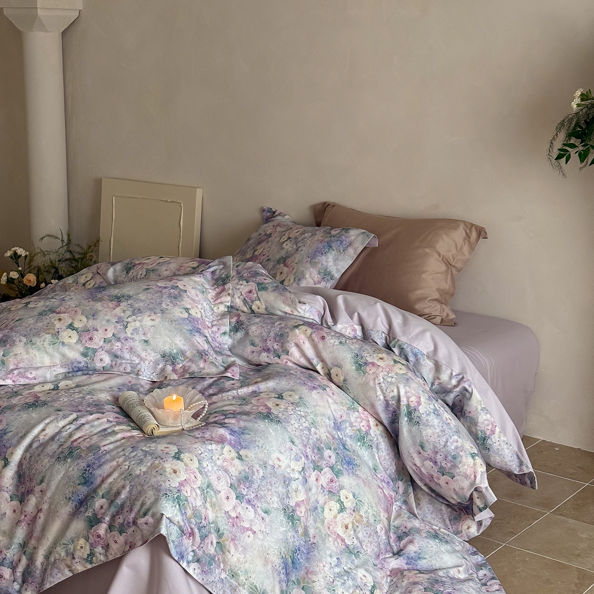 91家纺网 家纺一手货源 找家纺 禾时 2025新款天丝棉磨毛数码印花四件套 卡米莉亚-紫