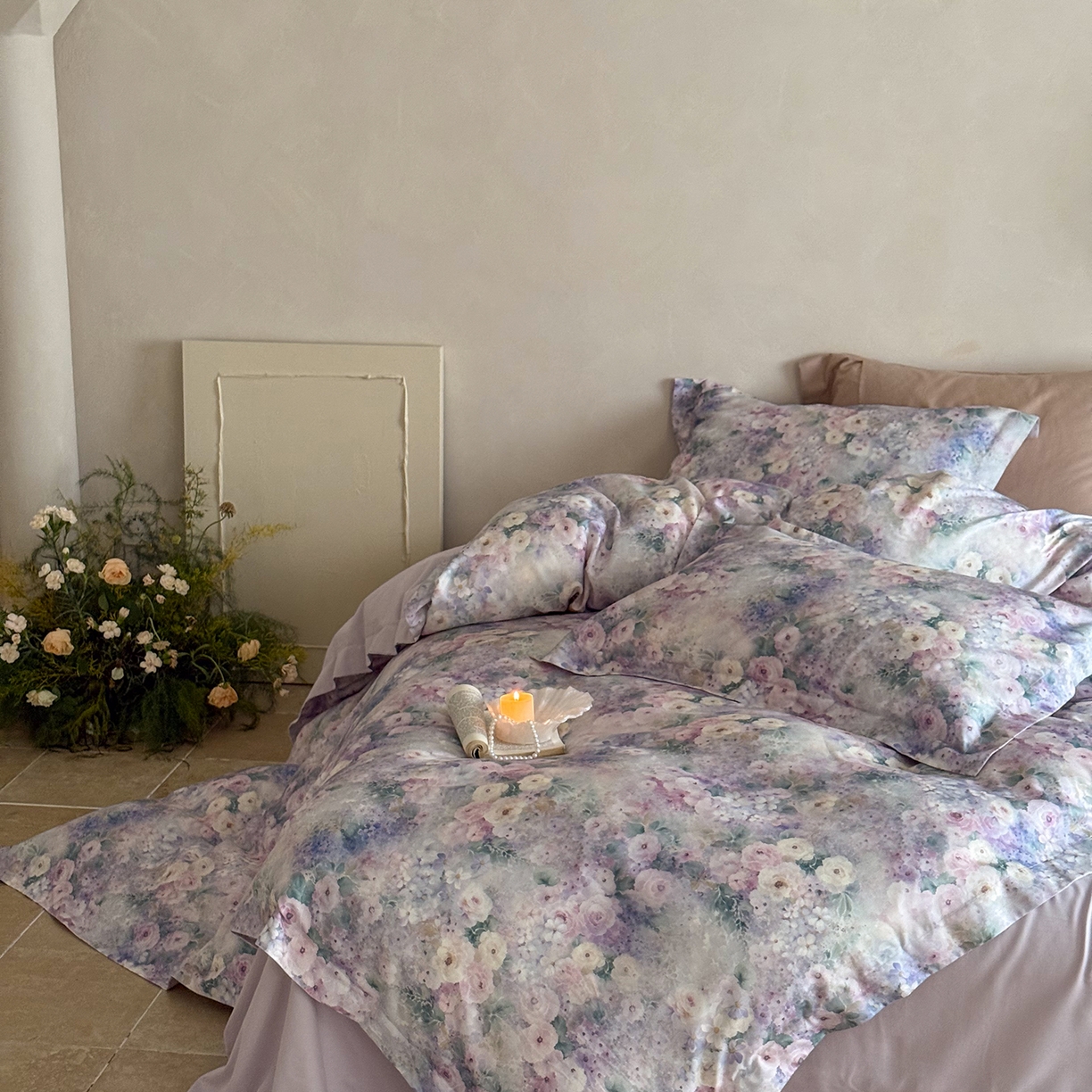 91家纺网 家纺一手货源 找家纺 禾时 2025新款天丝棉磨毛数码印花四件套 卡米莉亚-紫