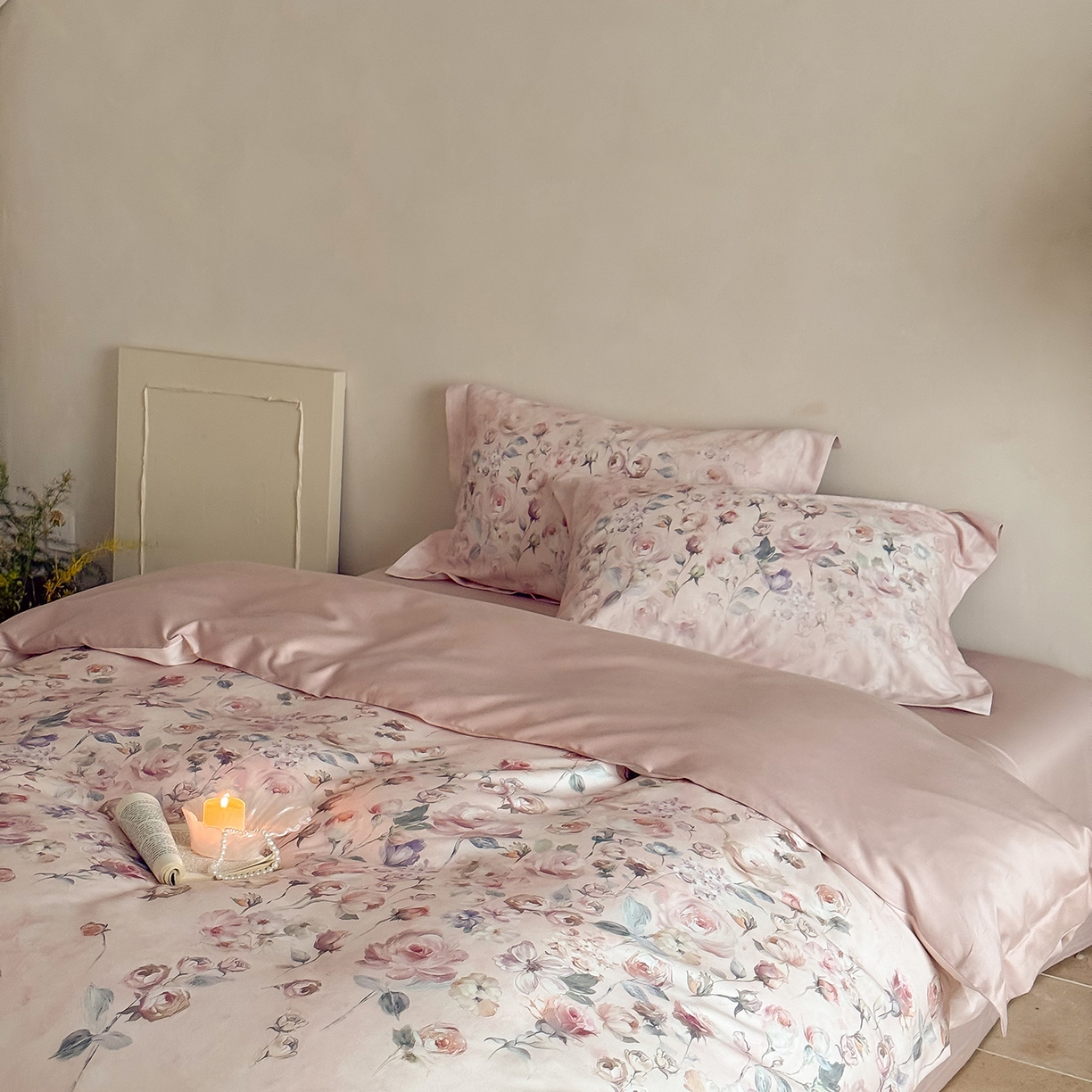 91家纺网 家纺一手货源 找家纺 禾时 2025新款天丝棉磨毛数码印花四件套 玫瑰日记-粉