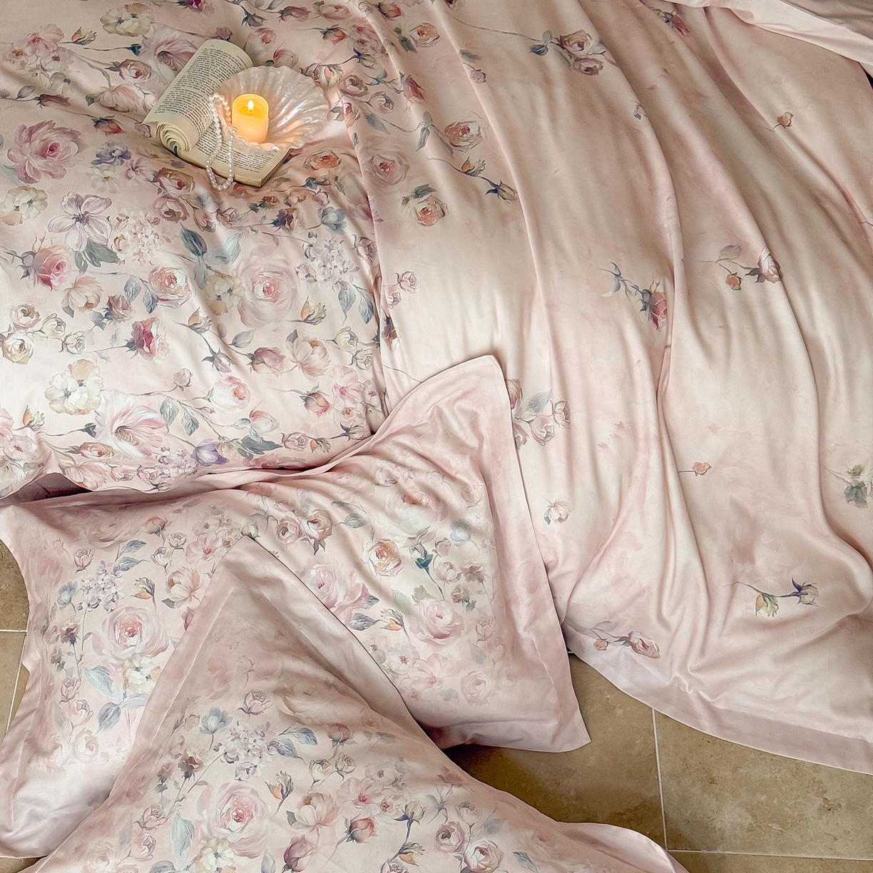 91家纺网 家纺一手货源 找家纺 禾时 2025新款天丝棉磨毛数码印花四件套 玫瑰日记-粉