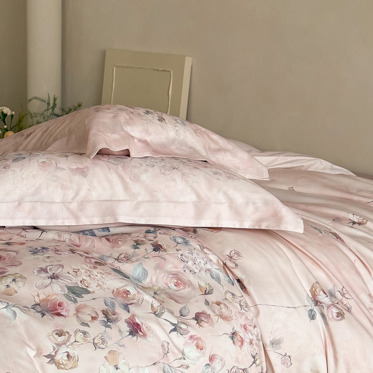 91家纺网 家纺一手货源 找家纺 禾时 2025新款天丝棉磨毛数码印花四件套 玫瑰日记-粉