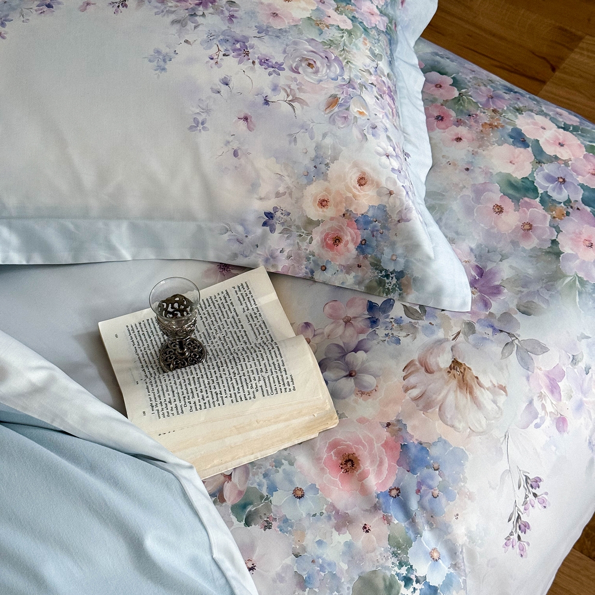 91家纺网 家纺一手货源 找家纺 禾时 2025新款天丝棉磨毛数码印花四件套 梦境-蓝