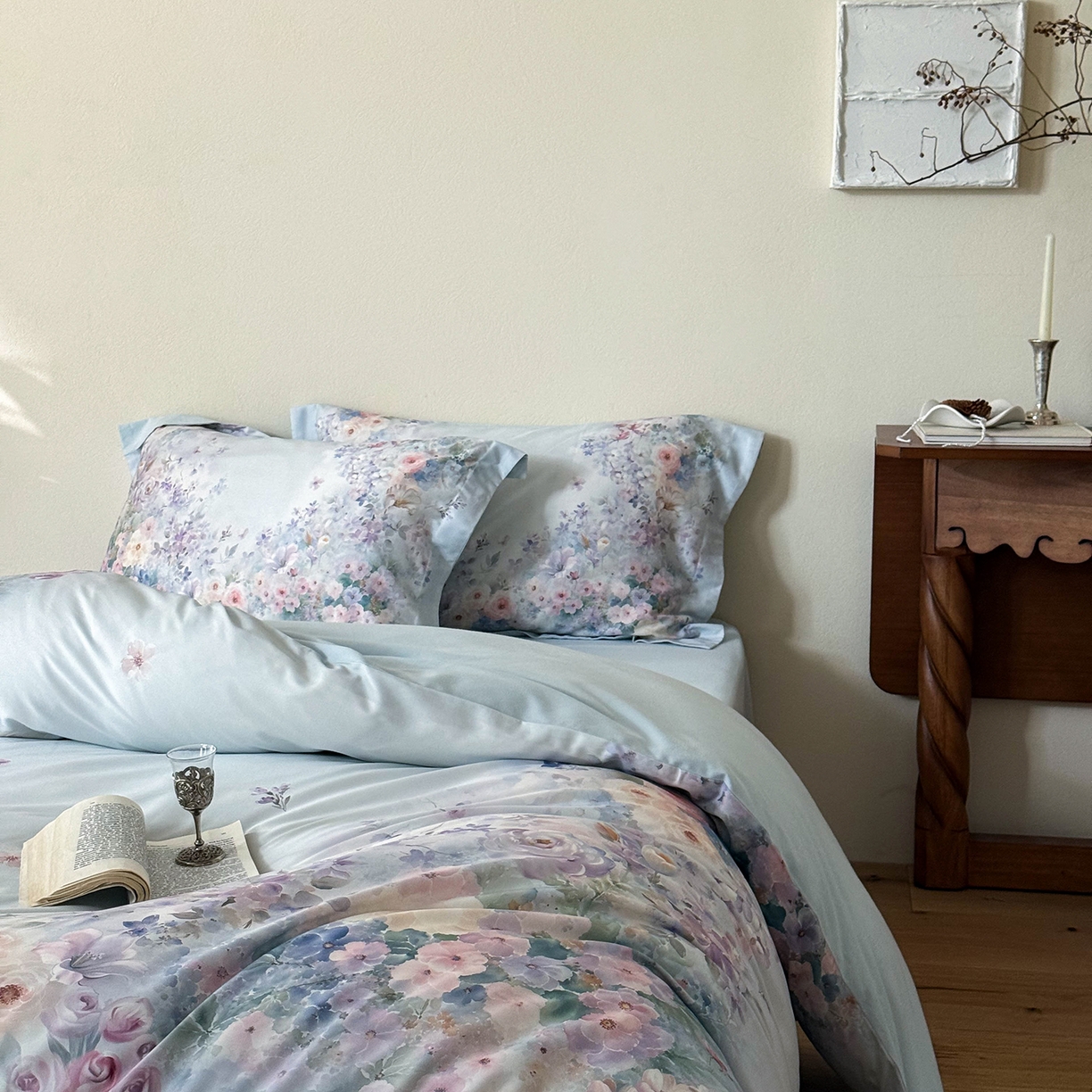 91家纺网 家纺一手货源 找家纺 禾时 2025新款天丝棉磨毛数码印花四件套 梦境-蓝