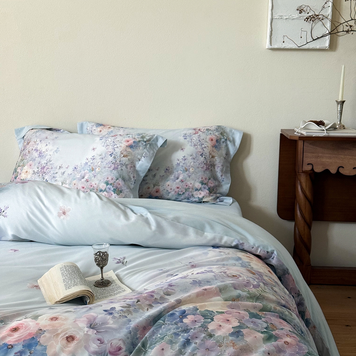 91家纺网 家纺一手货源 找家纺 禾时 2025新款天丝棉磨毛数码印花四件套 梦境-蓝