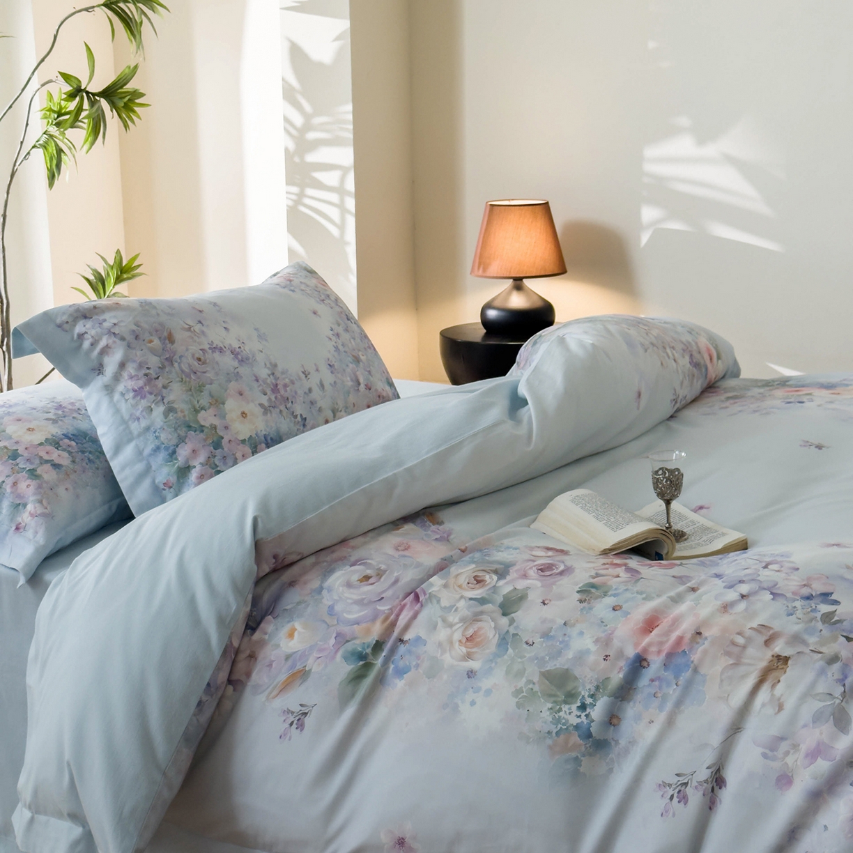 91家纺网 家纺一手货源 找家纺 禾时 2025新款天丝棉磨毛数码印花四件套 梦境-蓝