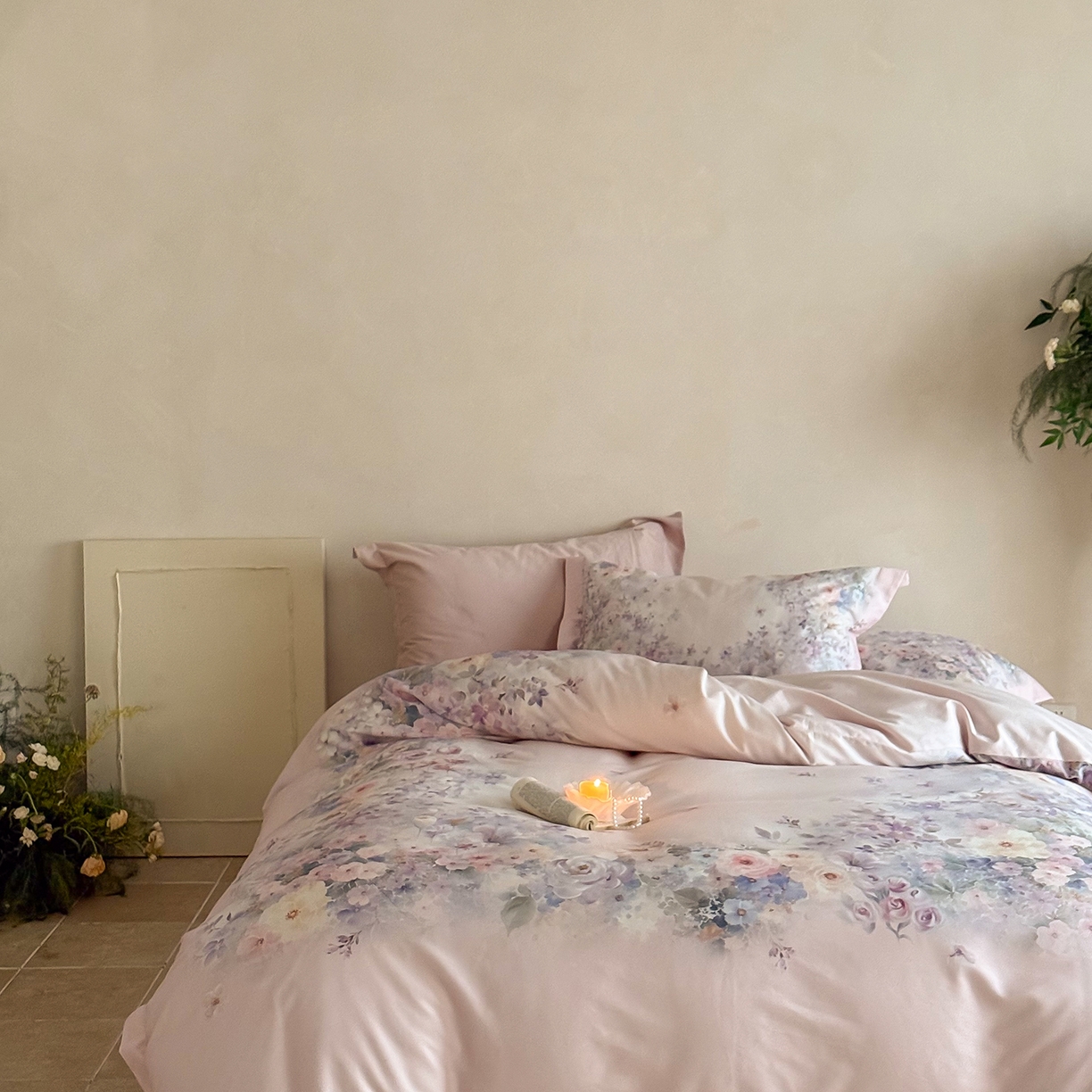 91家纺网 家纺一手货源 找家纺 禾时 2025新款天丝棉磨毛数码印花四件套 梦境-紫