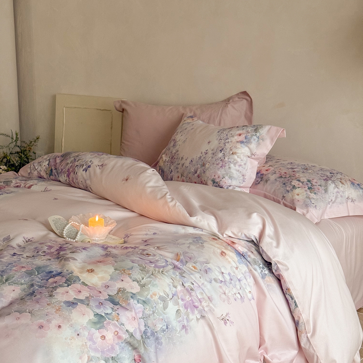 91家纺网 家纺一手货源 找家纺 禾时 2025新款天丝棉磨毛数码印花四件套 梦境-紫